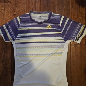 Adidas Blue and Yellow Short Sleeve Tennis Tee